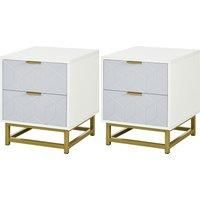 HOMCOM Bedside Table with 2 Drawers, Side Table, Bedside Cabinet with Steel Frame for Living Room, Bedroom, Set of 2, Grey and White