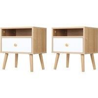 HOMCOM Bedside Table, Bedside Cabinet with Drawer and Shelf, Modern Nightstand, End Table for Living Room, Bedroom, Set of 2, Natural