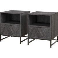 HOMCOM Bedside Table with Drawer and Shelf, Side End Table with Steel Legs for Living Room, Bedroom, Set of 2, Dark Grey