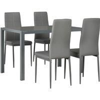 5-Piece Kitchen Dining Set Glass Top Table 4 PU Leather Chairs Dinette, Grey