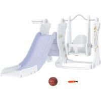 AIYAPLAY Space-Themed Kids Slide and Swing Set, with Basketball Hoop