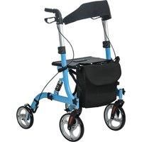 HOMCOM 4 Wheel Rollator with Seat and Back, Lightweight Folding Mobility Walker with Large Wheels, Carry Bag, Adjustable Height, Aluminium Walking Frame with Dual Brakes for Seniors, Blue