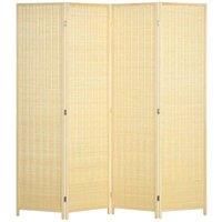 HOMCOM 4 Panel Folding Room Divider Screen, Wall Panel Privacy Furniture, Freestanding Paravent Partition Separator for Living Room, Bedroom and Office, 180 x 180cm, Natural