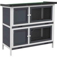 PawHut Double Decker Rabbit Hutch Outdoor w/ Tray - Grey