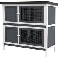 PawHut Double Decker Rabbit Hutch 2 Tier Guinea Pig House Pet Cage Outdoor with Sliding-out Tray, 100x47x91cm, Grey