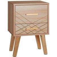 HOMCOM Bedside Cabinet, Scandinavian Bedside Table with Drawers, Bed Side Table with Wood Legs, Natural