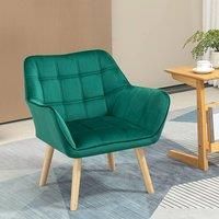 HOMCOM Luxe Velvet-feel Accent Chair W/ Wide Arms Slanted Back Wood Legs Green, Green