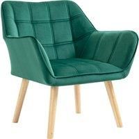 HOMCOM Accent Chair, Arm Chair with Wide Arms, Slanted Back, Thick Padding and Rubber Wooden Legs for Living Room, Green