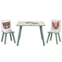 ZONEKIZ Kids Table and Chairs, Children Desk with 2 Chairs, 3 Pieces Toddler Activity Furniture Set for Bedroom, Nursery, Playroom, Green