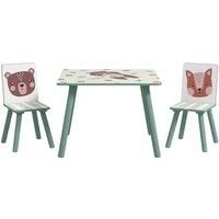 ZONEKIZ Kids Table and Chairs, Children Desk with 2 Chairs, 3 Pieces Toddler Activity Furniture Set for Bedroom, Nursery, Playroom, Green