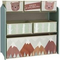 ZONEKIZ Kids Storage Units with 6 Fabric Bins, Childrens Toy Storage Organiser for Bedroom, Nursery, 63 x 30 x 66cm, Green