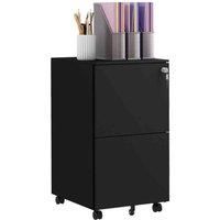 Vinsetto 2-Drawer Vertical Filing Cabinet with Lock, Steel Mobile File Cabinet with Adjustable Hanging Bar for A4, Legal and Letter Size, Black