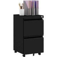 Vinsetto 2-Drawer Mobile Filing Cabinet on Wheels, Steel Lockable File Cabinet with Adjustable Hanging Bar for Letter, A4 and Legal Size, Black