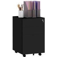 Vinsetto 3-Drawer Vertical Filing Cabinet w/ Lock & Pencil Tray, Steel Mobile File Cabinet w/ Adjustable Hanging Bar for A4, Legal Size, Black