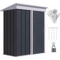 Outsunny Steel Small Garden Shed, Outdoor Lean-to Shed with Adjustable Shelf, Lock and Gloves for Lawn Mower, Tool, Motor Bike, Patio, Lawn, 5x3 ft, Dark Grey