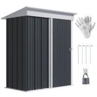 Outsunny Steel Garden Shed, Small Lean-to Shed for Bike Tool, 5x3 ft Dark Grey