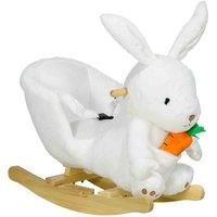 HOMCOM Kids Rocking Horse, Plush Rocking Chair Rabbit Shape w/ Safety Harness, Realistic Sound, Foot Pedals, for Toddler Aged 18-36 Months, White