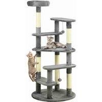136cm Cat Tree Tower with Scratching Posts Cat Bed Toy Ball Grey