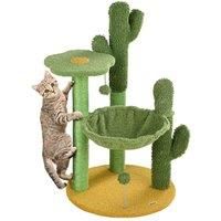 PawHut 82cm Chenille Cactus Cat Tree with Scratching Post, Hammock, Green