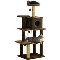 PawHut 136cm Cat Tree for Indoor Cats, Modern Cat Tower with Scratching Posts, house, Platforms, Toy Ball - Brown