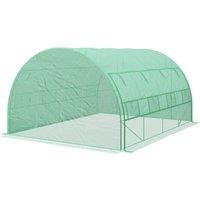 Outsunny Polytunnel Greenhouse Walk-in Grow House Tent with Roll-up Sidewalls, Zipped Door and 8 Windows, 4x3x2m Green