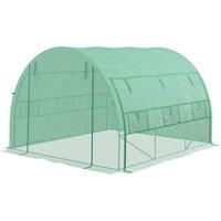 Outsunny Polytunnel Greenhouse Walk-in Grow House Tent with Roll-up Sidewalls, Zipped Door and 6 Windows, 3x3x2m Green