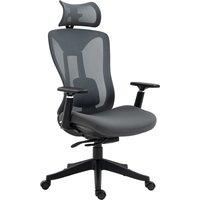 Vinsetto Mesh Office Chair, Reclining Desk Chair with Adjustable Headrest, Lumbar Support, 3D Armrest, Sliding Seat, Swivel Wheels, Grey