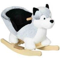 HOMCOM Baby Rocking Horse, Husky-shaped Plush Wooden Child Rocking Animal w/ Seat Belt, Ride on Toy for Kids 18-36 Months, Grey