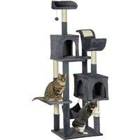 PawHut 177cm Cat Tree for Indoor Cats, Mult-level Kitten Climbing Tower, with Scratching Posts, Two Cat Houses, Perches, Toy Ball - Dark Grey
