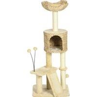 PawHut Cat Tree Tower with Scratching Post, Cat House, Bed, Toy Ball, Platform - Beige