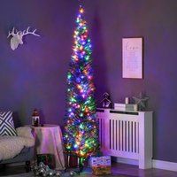 HOMCOM Pencil Artificial Christmas Tree with Colourful LED Lights in Green | Size: 7ft