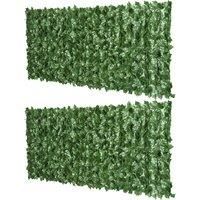 Outsunny 2-Piece Artificial Leaf Hedge Screen Privacy Fence Panel for Garden Outdoor Indoor Decor, Dark Green, 2.4M x 1M