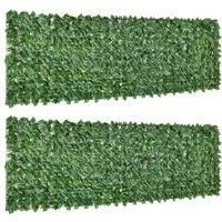 Outsunny 2-Piece Artificial Leaf Hedge Screen Privacy Fence Panel for Garden Outdoor Indoor Decor, Dark Green, 3M x 1M