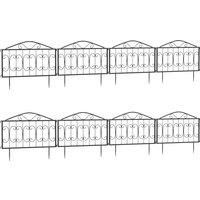 Outsunny Decorative Garden Fencing, 8PCs Outdoor Picket Fence Panels, Rustproof Metal Wire Landscape Flower Bed Border Edging Animal Barrier, Black