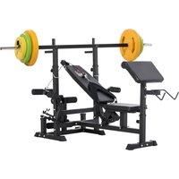 Weight Bench with Barbell Rack, Leg Extension, Preacher Curl and 20kg Barbell