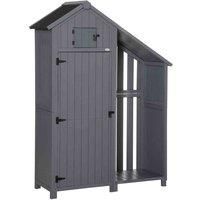 Outsunny Wooden Garden Storage Shed with 3 Shelves, Outdoor Garden Tool Storage Cabinet with Tilt Roof, Firewood Rack Log Carrier, 129 x 51.5 x 180cm, Grey