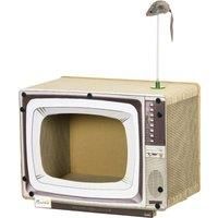 PawHut TV-Shaped Scratching Board with Scratcher, Catnip, Toy Rat, Cat Scratcher for Indoor Cats, 43 x 23 x 32.5cm Aosom UK