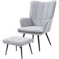 HOMCOM Armchair with Footstool, Living Room Chair, Linen Accent Chair for Bedroom, Home Study, Light Grey