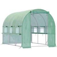 Outsunny 3 x 2 x 2m Walk In Tunnel Greenhouse, Polytunnel Tent with PE Cover, Zipped Roll Up Door and 6 Mesh Windows, Green