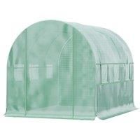 Outsunny Walk In Greenhouse, Garden Polytunnel with PE Cover, Zipped Roll Up Door and 6 Mesh Windows, 3x2x2m, Green