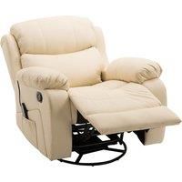 HOMCOM PU Leather Reclining Chair with 8 Massage Points and Heat, Manual Recliner with Swivel Base, Footrest and Remote, Beige