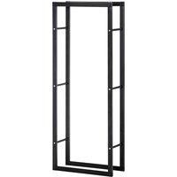 HOMCOM Metal Firewood Log Holder Tall Firewood Rack Indoor Outdoor Fireplace Wood Storage Shelf, Black, 60Wx25Dx150Hcm