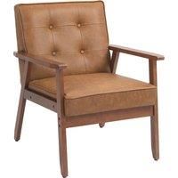 HOMCOM Retro-Style Accent Chair, with Faux Leather Seat - Brown