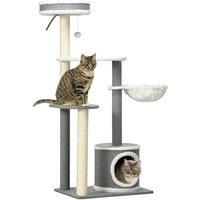 PawHut 132cm Cat Tree for Indoor Cats, Cat Tower with Scratching Post, Bed, Hammock, Cat House, Perches, Toy Ball, Multi-Level Cat Climbing Frame