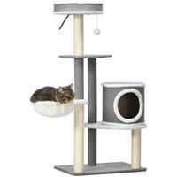 PawHut 124cm Cat Tree for Indoor Cats, Cat Tower with Scratching Post, Bed, Hammock, Cat House, Perch, Toy Ball, Multi-Level Cat Climbing Frame