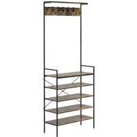 HOMCOM Kitchen Baker/'s Rack, Industrial Microwave Stand, Coffee Bar Table with Storage Shelves and 5 Hooks for Spices, Cups, Pots and Pans, Rustic Brown
