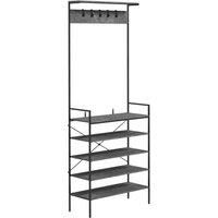 HOMCOM Kitchen Baker/'s Rack, Industrial Microwave Stand, Coffee Bar Table with Storage Shelves and 5 Hooks for Spices, Cups, Pots and Pans, Grey Marbled