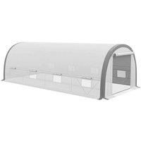 Outsunny 6 x 3(m) Walk-in Polytunnel Greenhouse with Upgraded Structure, Zipped Roll Up Mesh Door, 8 Mesh Windows, Tunnel Warm House Tent with PE Cover, 15 Plant Labels and Gloves, White