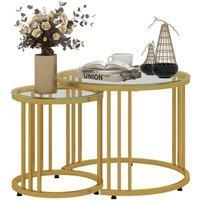 Set of 2 Nest of Tables Round Coffee Tables with Tempered Glass Top