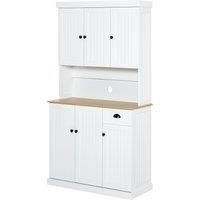 HOMCOM Modern Kitchen Cupboard, Kitchen Storage Cabinet with Microwave Oven Countertop, Drawer, White